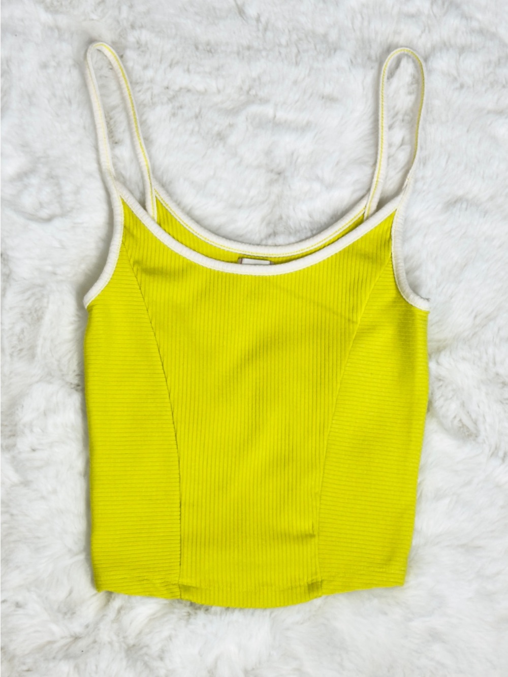 BDG Neon Lime Ribbed Cropped Camisole with White Trim